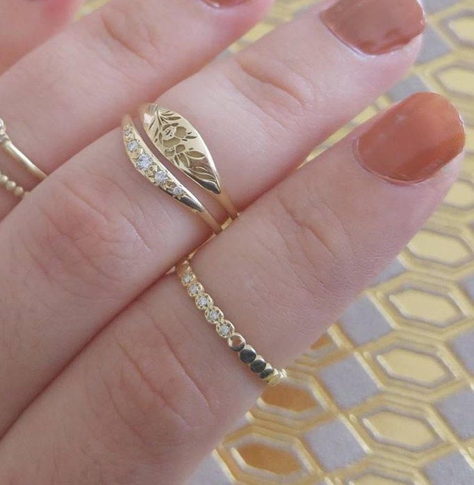 Large Feather Stacking Ring | Solid 14k Gold Ring | Fine Jewelry – Helen  Ficalora